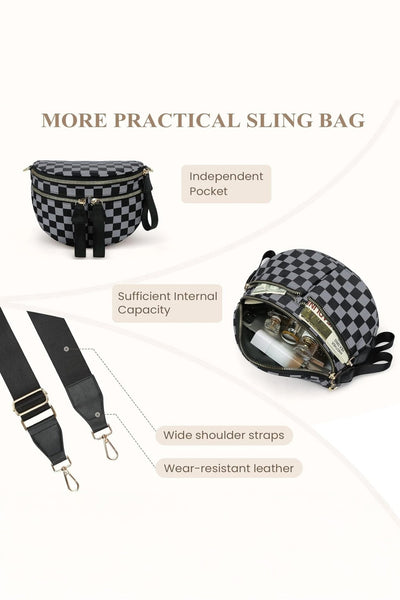 Women's Checkered Canvas Multi-Pocket Crossbody Bag