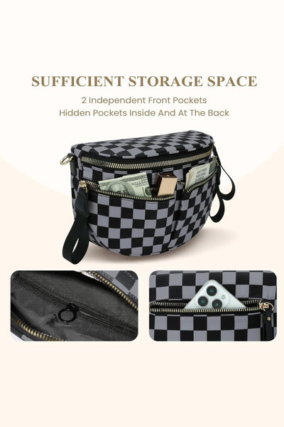Women's Checkered Canvas Multi-Pocket Crossbody Bag