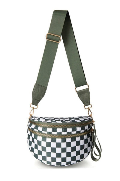 Women's Checkered Crescent Sling Bag with Wide Comfort Strap