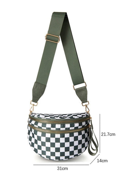 Women's Checkered Crescent Sling Bag with Wide Comfort Strap