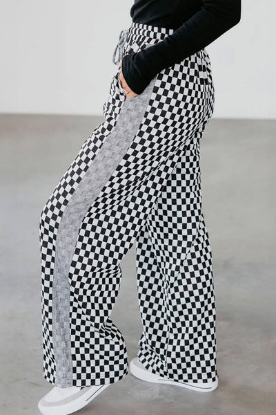 Women's Checkered Wide-Leg Drawstring Lounge Pants