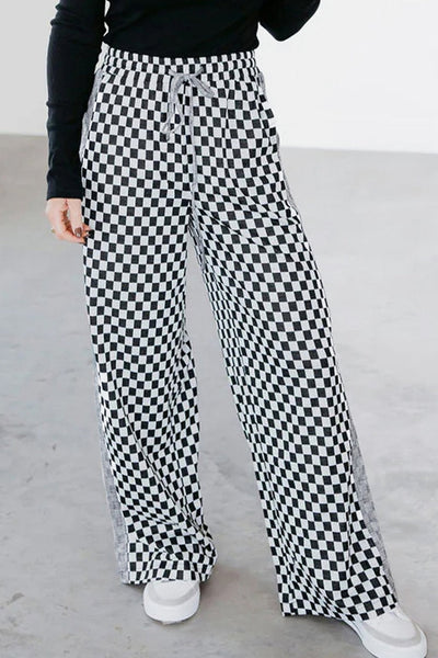 Women's Checkered Wide-Leg Drawstring Lounge Pants