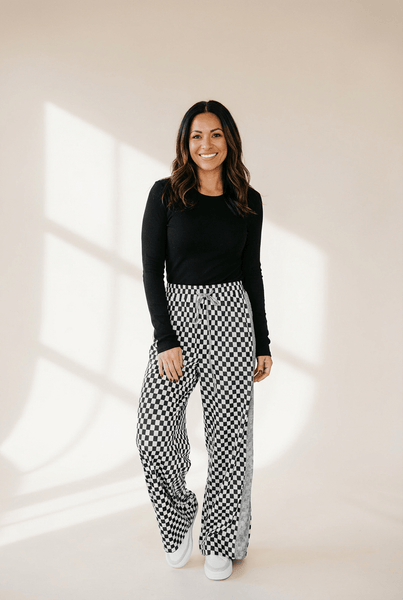 Women's Checkered Wide-Leg Drawstring Lounge Pants