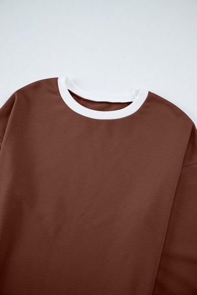 Women's Chestnut Varsity Stripe Puff Sleeve Pullover and Wide Leg Pant Set with practical styling and dependable silhouette control.
