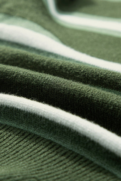 Women's Chic Women's Green Striped Drop Shoulder Cardigan Sweater with Buttons - Cozy Casual Layer for Effortless Style