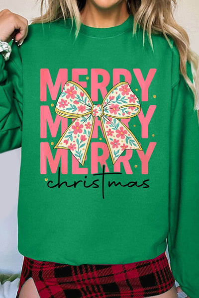Women's Christmas Bow Graphic Sweatshirt in Kelly Green