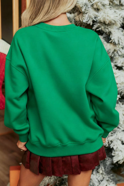 Women's Christmas Bow Graphic Sweatshirt in Kelly Green