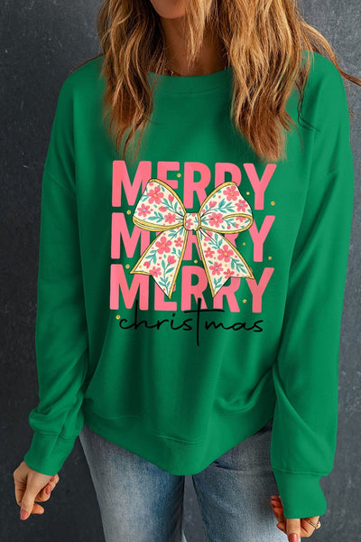 Women's Christmas Bow Graphic Sweatshirt in Kelly Green