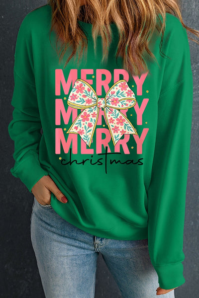 Women's Christmas Bow Graphic Sweatshirt in Kelly Green