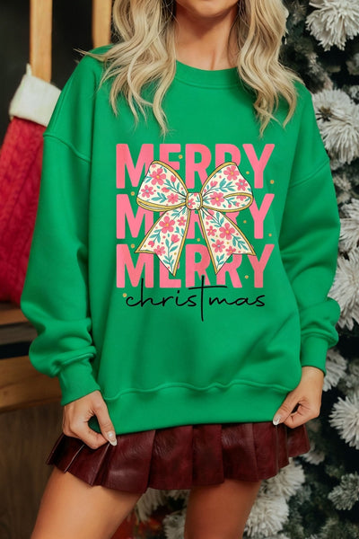 Women's Christmas Bow Graphic Sweatshirt in Kelly Green