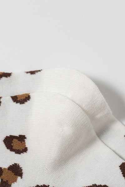Women's Classic White Leopard Print Crew Socks in Soft Cotton-Blend