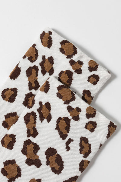 Women's Classic White Leopard Print Crew Socks in Soft Cotton-Blend