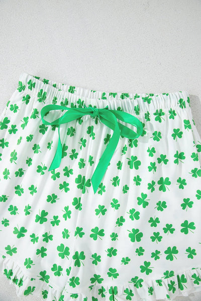Women's Clover Print Short Sleeve Pajama Set with Ruffles