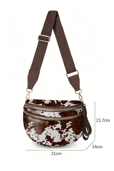 Women's Coffee Cow Print Crescent Crossbody Bag