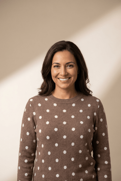 Women's Coffee Polka Dot Knit Crewneck Sweater in Soft Blend