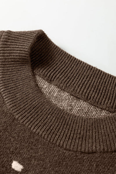 Women's Coffee Polka Dot Knit Crewneck Sweater in Soft Blend