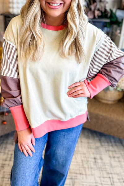 Women's Color Block Dolman Sweatshirt with Side Slits