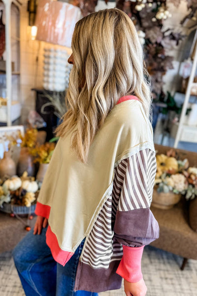 Women's Color Block Dolman Sweatshirt with Side Slits