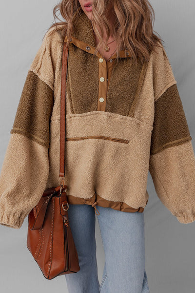 Women's Color Block Sherpa Half-Snap Pullover in Straw and Olive with practical styling and dependable silhouette control.