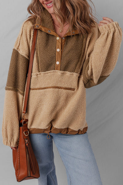 Women's Color Block Sherpa Half-Snap Pullover in Straw and Olive with practical styling and dependable silhouette control.