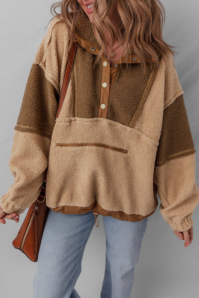 Women's Color Block Sherpa Half-Snap Pullover in Straw and Olive with practical styling and dependable silhouette control.