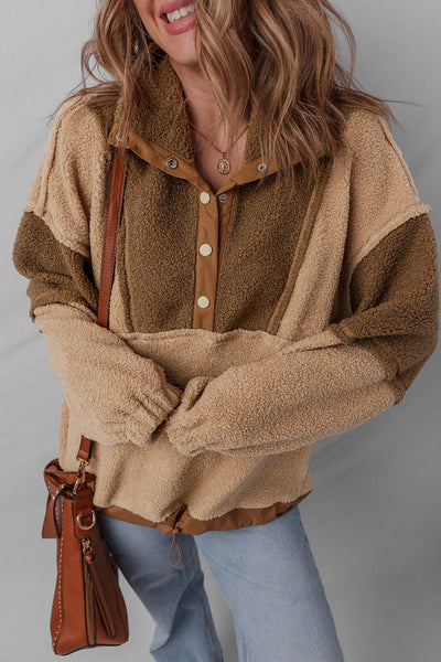 Women's Color Block Sherpa Half-Snap Pullover in Straw and Olive with practical styling and dependable silhouette control.