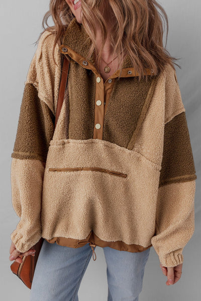 Women's Color Block Sherpa Half-Snap Pullover in Straw and Olive with practical styling and dependable silhouette control.