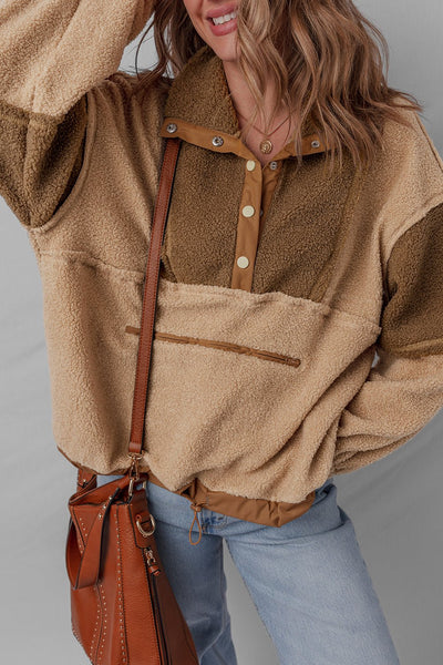 Women's Color Block Sherpa Half-Snap Pullover in Straw and Olive with practical styling and dependable silhouette control.