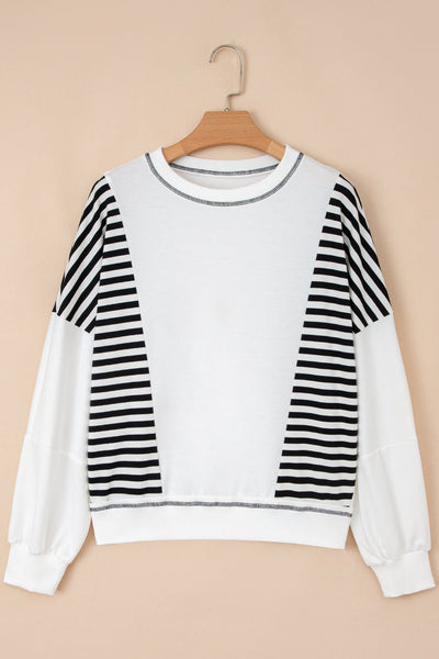 Women's Contrast Stitch Striped Patchwork Sweatshirt