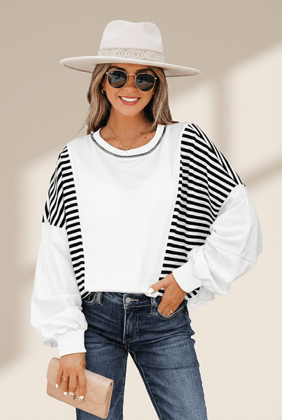 Women's Contrast Stitch Striped Patchwork Sweatshirt