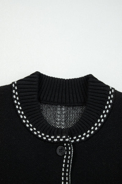 Women's Contrast Trim Knit Cardigan in Midnight Black