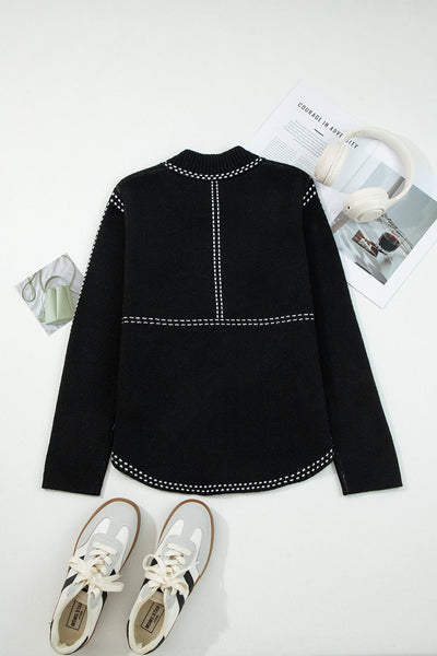 Women's Contrast Trim Knit Cardigan in Midnight Black