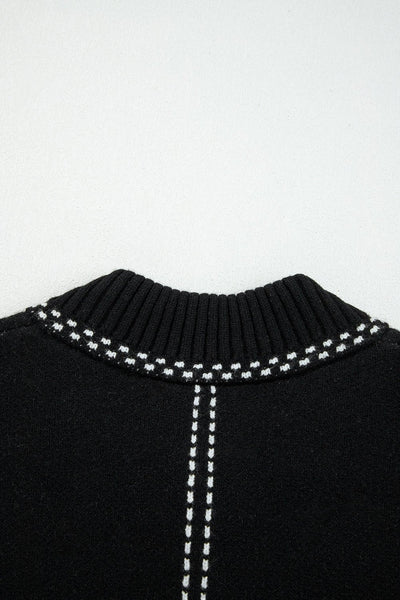 Women's Contrast Trim Knit Cardigan in Midnight Black