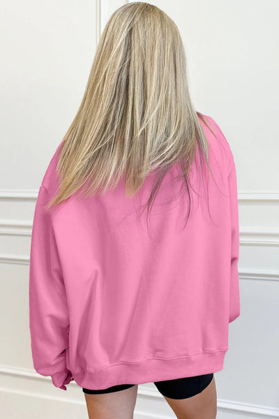 Women's Cozy Women's Bright Pink Oversized Mock Neck Sweatshirt with Blessed Embroidery for Casual Chic Style