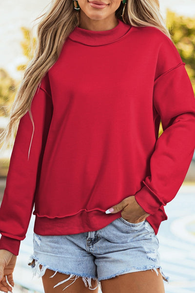Women's Cozy Women's Reversible Oversized Mock Neck Sweatshirt in Racing Red - Effortlessly Chic Drop Shoulder Style