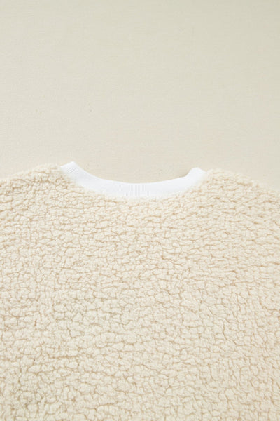 Women's Cream Sherpa Christmas Sweatshirt with Multi-Color Embroidery