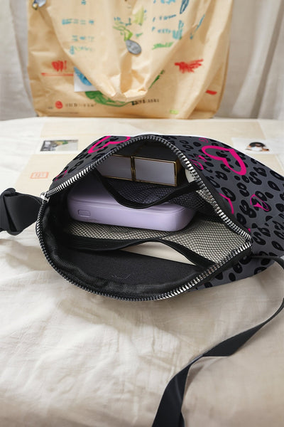Women's Dark Grey Leopard and Pink Heart Canvas Crossbody Bag with practical styling and dependable silhouette control.