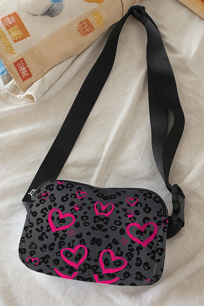 Women's Dark Grey Leopard and Pink Heart Canvas Crossbody Bag with practical styling and dependable silhouette control.