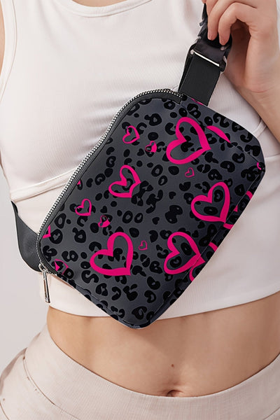 Women's Dark Grey Leopard and Pink Heart Canvas Crossbody Bag with practical styling and dependable silhouette control.