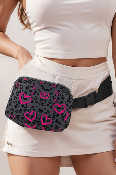 Women's Dark Grey Leopard and Pink Heart Canvas Crossbody Bag with practical styling and dependable silhouette control.