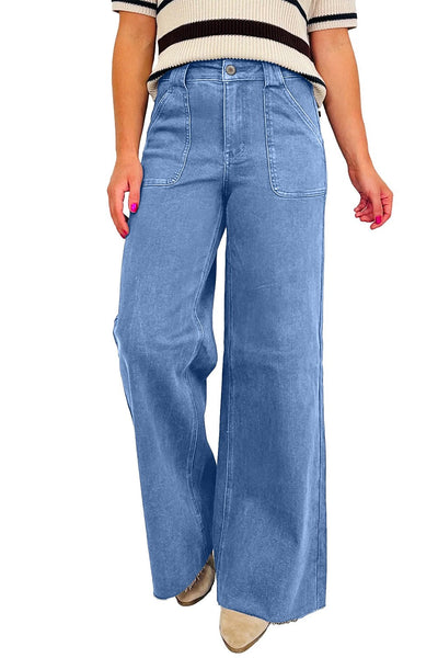 Women's Dusk Blue High-Waisted Wide Leg Jeans with Patch Pockets