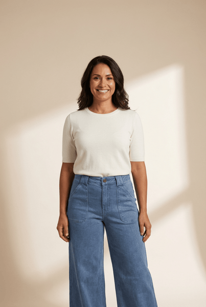Women's Dusk Blue High-Waisted Wide Leg Jeans with Patch Pockets