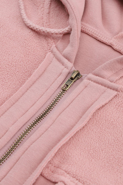 Women's Dusty Rose Utility Zip-Up Hooded Jacket with Flap Pockets