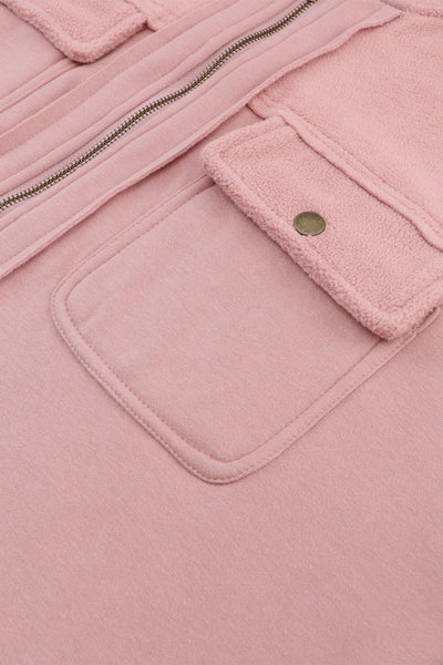 Women's Dusty Rose Utility Zip-Up Hooded Jacket with Flap Pockets