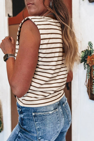 Women's Earth-Tone Striped Cotton Muscle Tank for Women