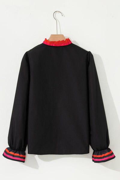Women's Elegant Women's Black Long Sleeve Blouse - Chic Casual Top with Comfortable Fit for Versatile Everyday Style