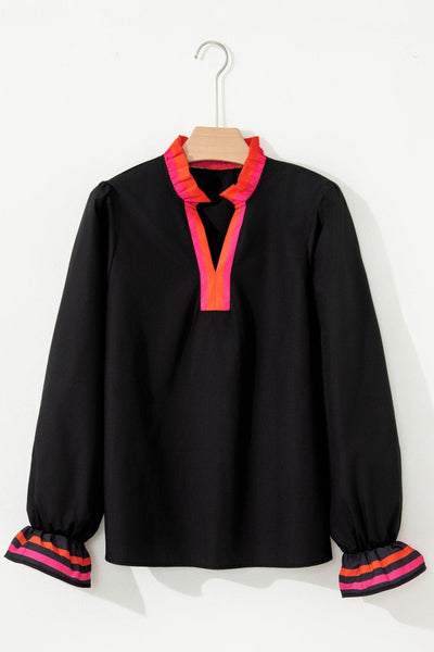 Women's Elegant Women's Black Long Sleeve Blouse - Chic Casual Top with Comfortable Fit for Versatile Everyday Style