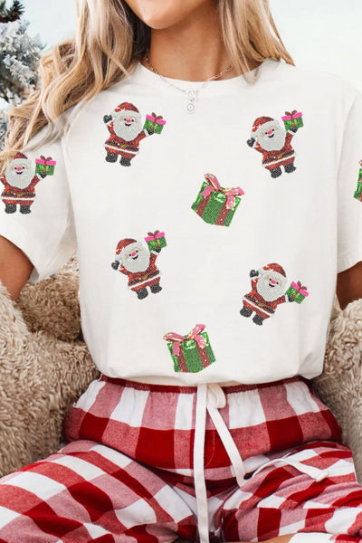 Women's Embellished Santa Graphic T-Shirt in White