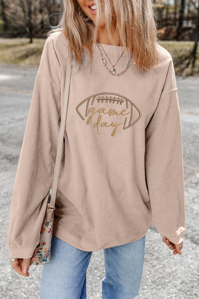 Women's Embroidered Game Day Ribbed Sweatshirt in Apricot