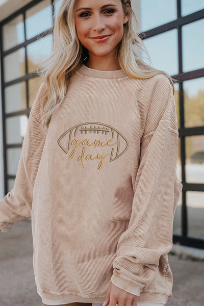 Women's Embroidered Game Day Ribbed Sweatshirt in Apricot
